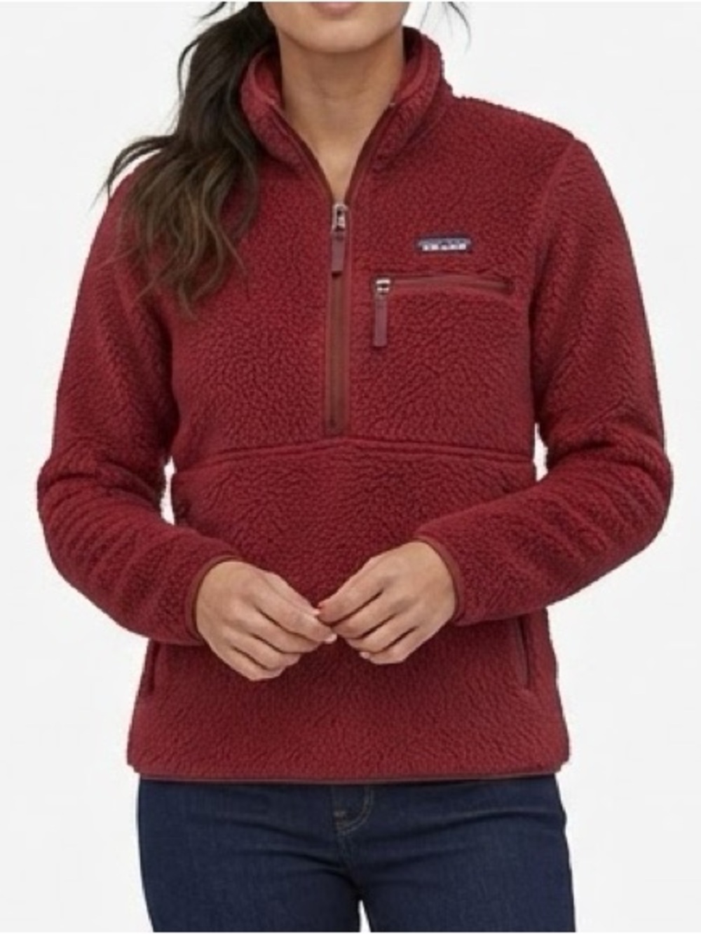 Patagonia Retro Pile Fleece Pullover Jacket Size S Deep Red 1/4 Zip